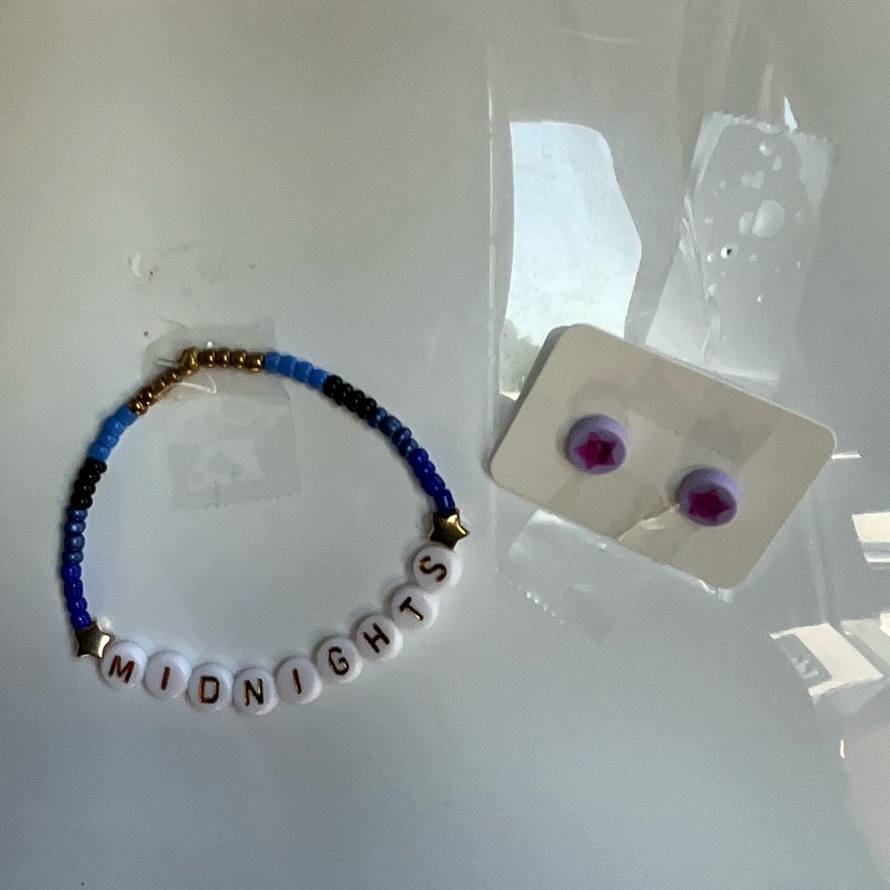Midnights Taylor Swirt Bracelet with pink and purple stars